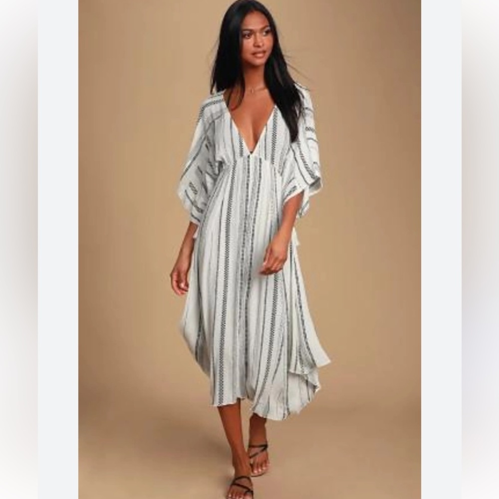 Lulus Striped Tassel Swim Cover Up Dress S Resort Boho